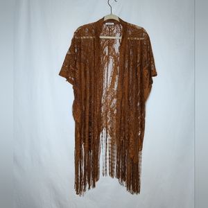 Emerette Womens Brown Lace Fringe Swim Cover Up Size M